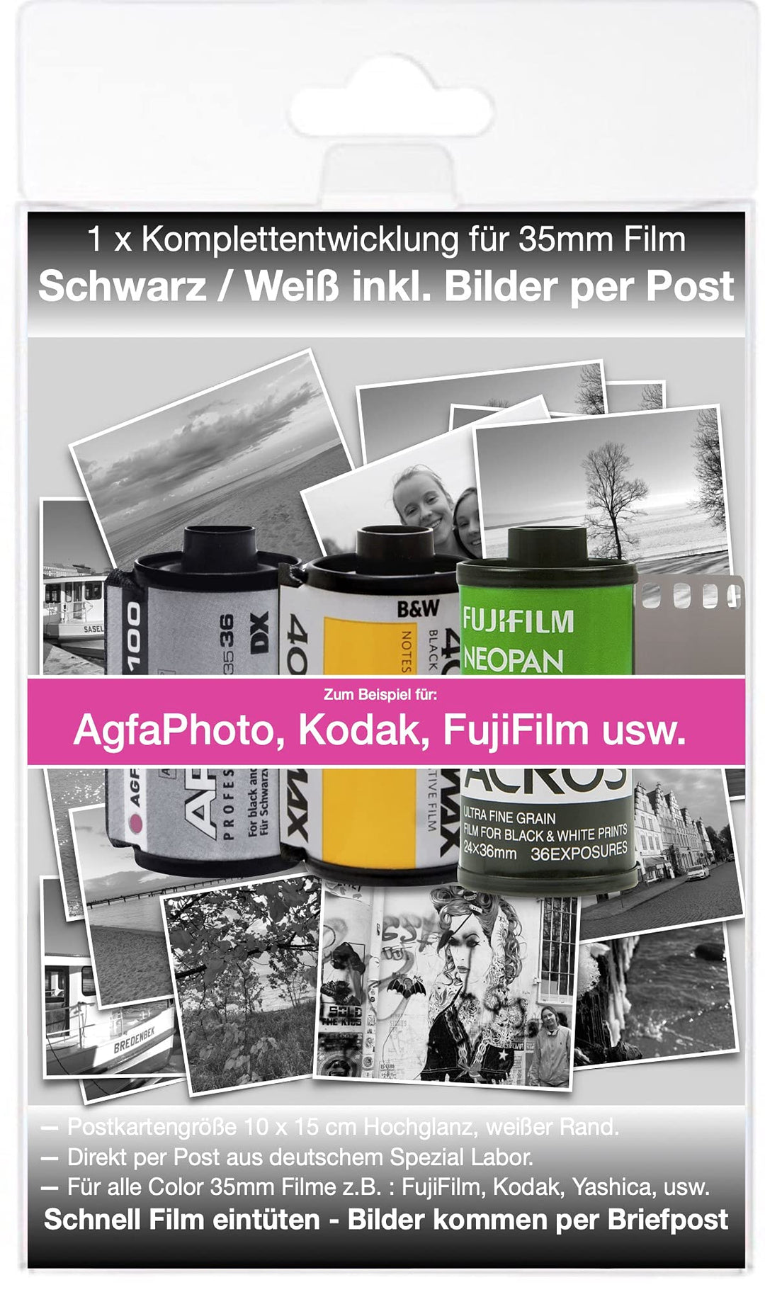 Schwarz/Weiss Foto Komplett Entwicklung per Post - für Kleinbild Schwarz/Weiss Negativ Film bis zu 3