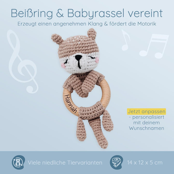 Bärenfreunde® - Personalisierter Beissring Baby - Niedlicher Greifling für Baby's ab 0 Monate - Baby