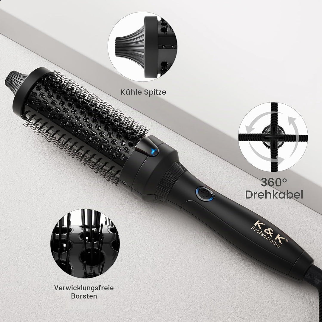K&amp;K Thermobürste, 1.5 Inch Beheizte Rundbürste, Professioneller Beheizter Lockenwickler Keramik Turm