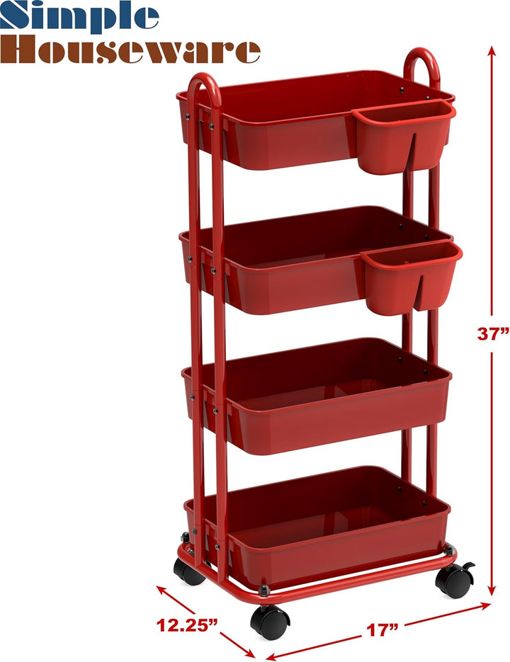 Simple Houseware 4-stufiger multifunktionaler Rollwagen mit Korbtrennwänden und hängenden Eimern, Ro
