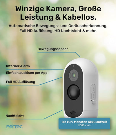 PetTec Outdoor Hundekamera Wireless - Wetterfeste WLAN-Kamera für Hunde mit 3MP, scharfem digitalem