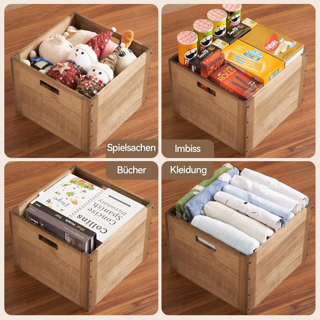 KIRIGEN Stapelbare Aufbewahrungsbox aus Paulownia-Holz, Regalwürfel mit Verbindungsplatten und Fussp