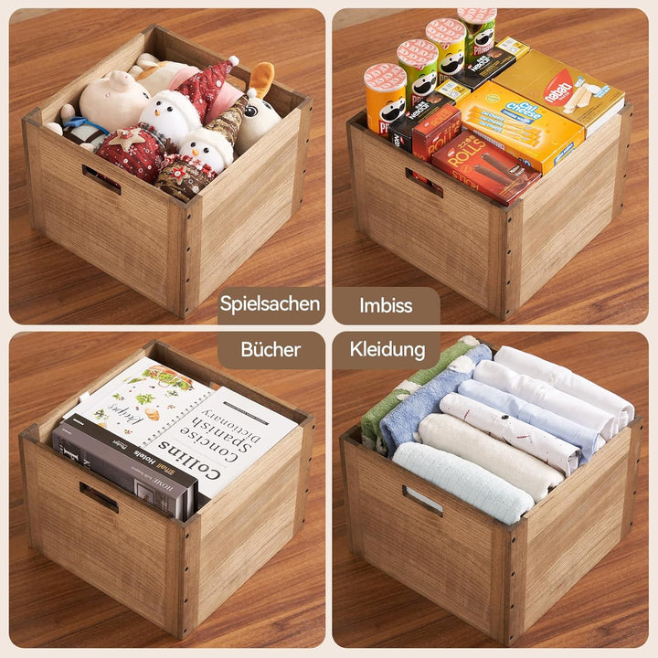 KIRIGEN Stapelbare Aufbewahrungsbox aus Paulownia-Holz, Regalwürfel mit Verbindungsplatten und Fussp