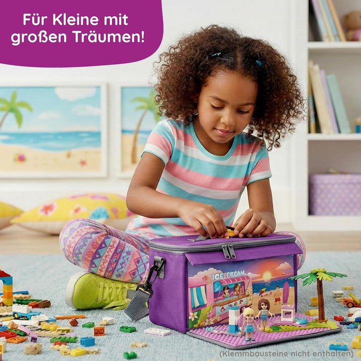 fantifant Baustein Tasche für Lego mit ausklappbarer Bauplatte kompatibel mit Lego Tasche MIT AUSTAU