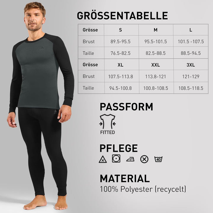 Odlo Herren Active Warm Eco_196702 Funktionsunterwäsche Set L Dark Grey Melange - Grey Melange, L Da