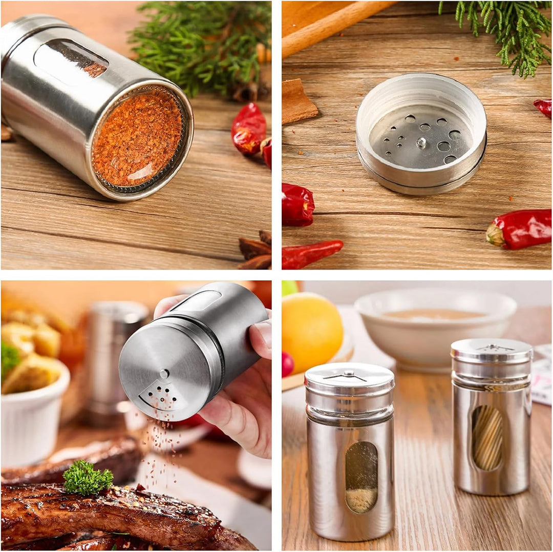 8er Gewürzgläser Set, 80ml Gewürzdosen mit 3-fach Streuregulierung incl. Etiketten Gewürzstreuer mit