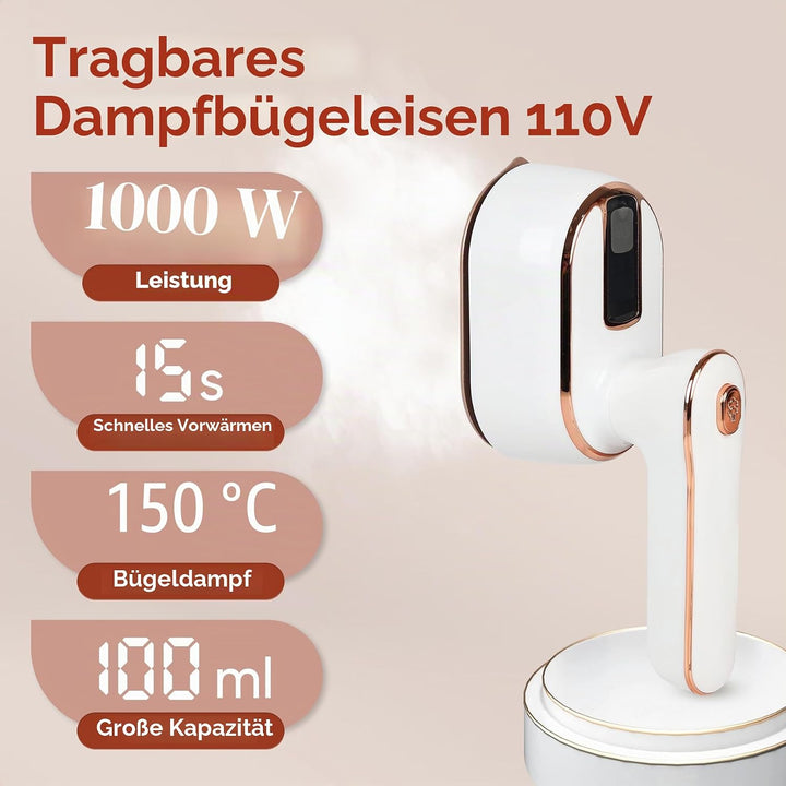 ZStarlite Steamer Dampfbügeleisen Kleidung Keramikplattendesign, Faltbares 1000W Dampfglätter Reiseb