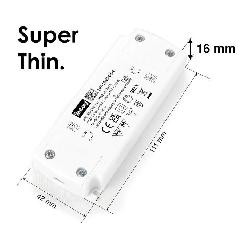 illuburg LED Trafo 24V Dimmbar Triac Flach 4W - 10W für LED Strip Lampe LED Netzteil Treiber Transfo