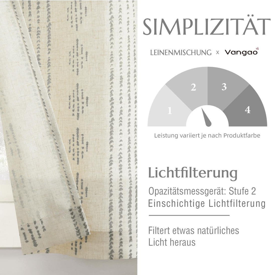 Vangao Scheibengardinen Modern Küche Boho Gestreift Leinenoptik Bistrogardine 2er Set 65Bx60Hcm Geom