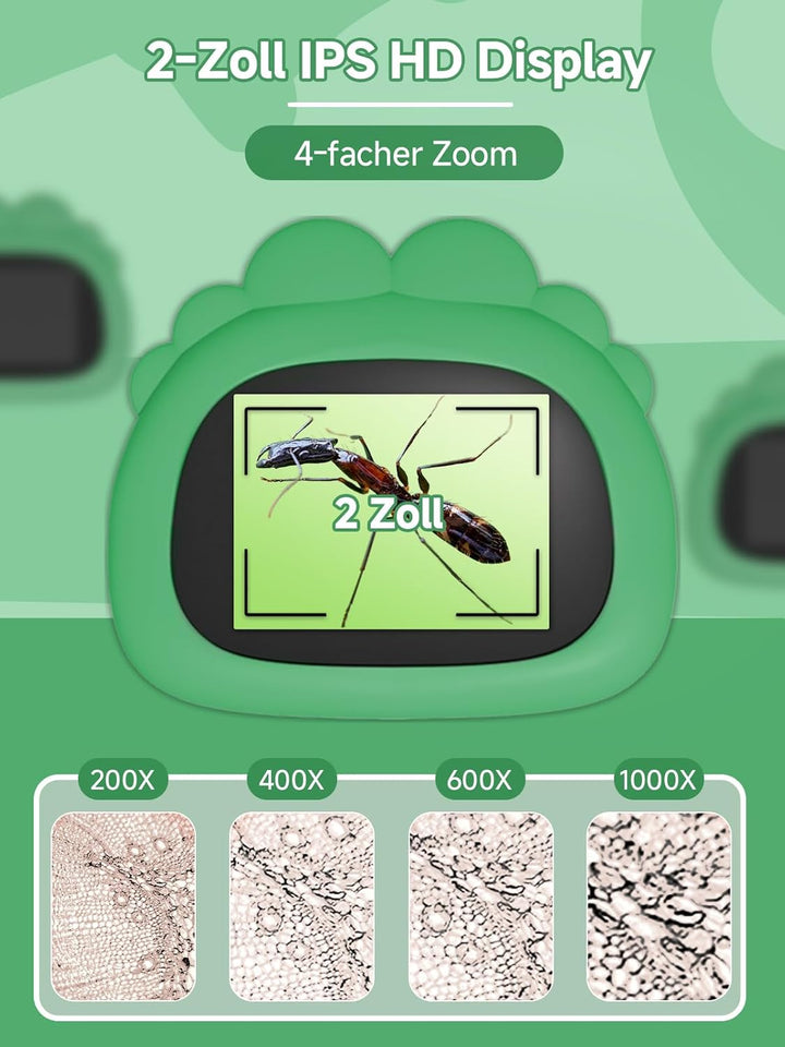 Acoath Mikroskop für Kinder, Digitales Taschenmikroskop mit 2,0" IPS-Bildschirm Lupe 200x Vergrösser