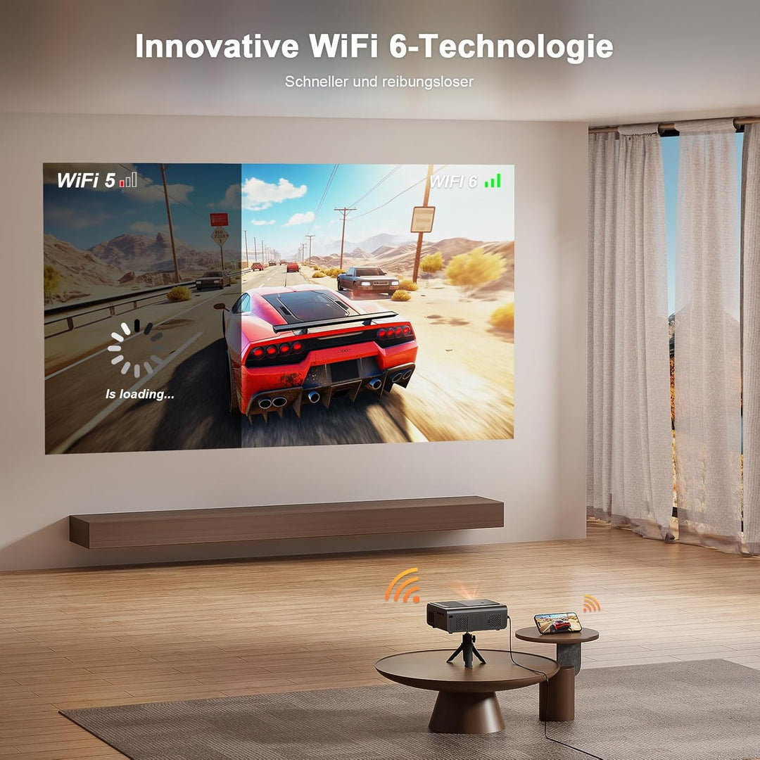 Smart Beamer 4k [Kompatibel mit Netflix & Dolby Audio] VOPLLS Autofokus/Trapezkorrektur Projektor, W