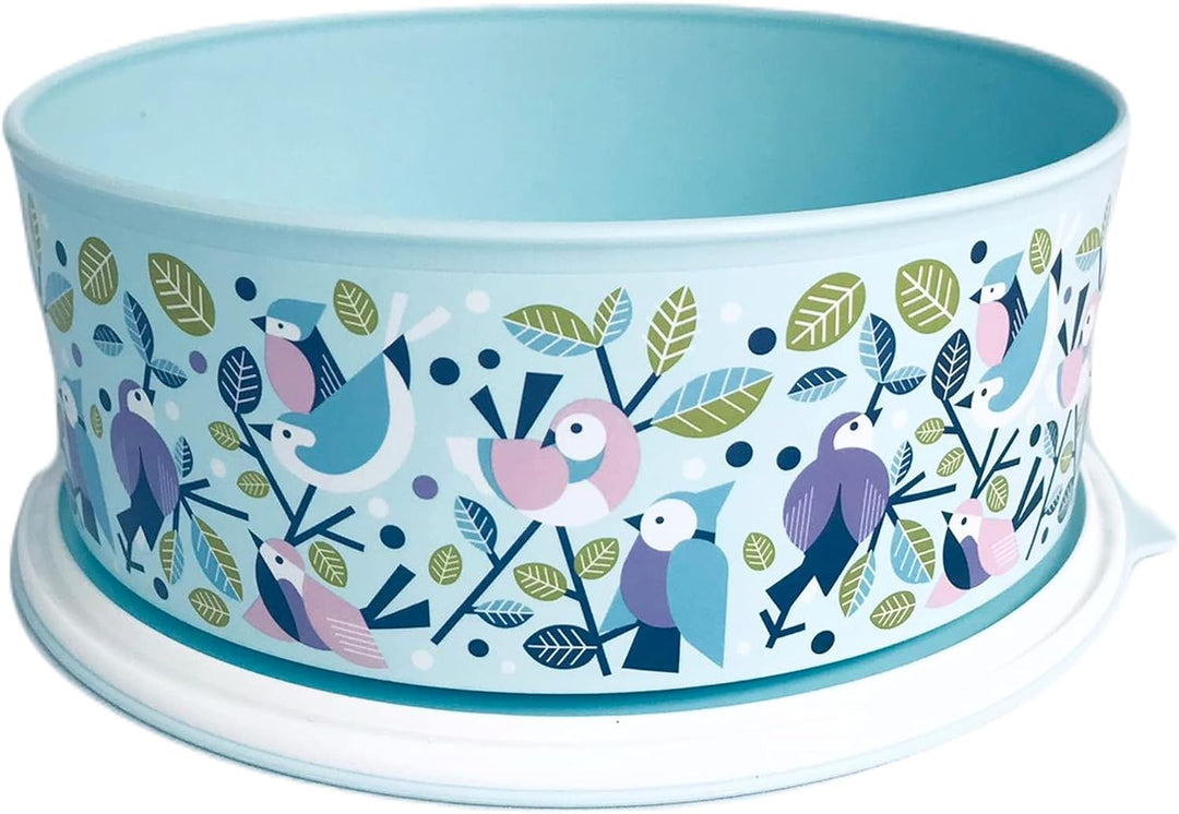 Tupperware Quadro 1,5 L hellblau mint Frülings Motiv Vögel runde Keksdose Vorratshaltung Ultimo