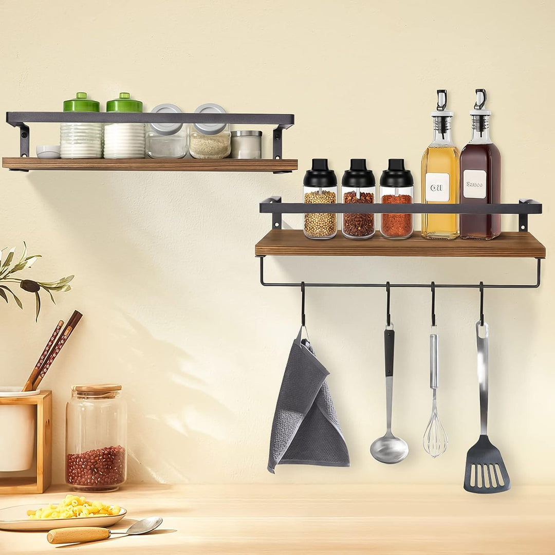 AGM Wandregal Holz 2er Set mit Handtuchhalter, schwimmende Regale Wand aufbewahrungs Regal Hängerega