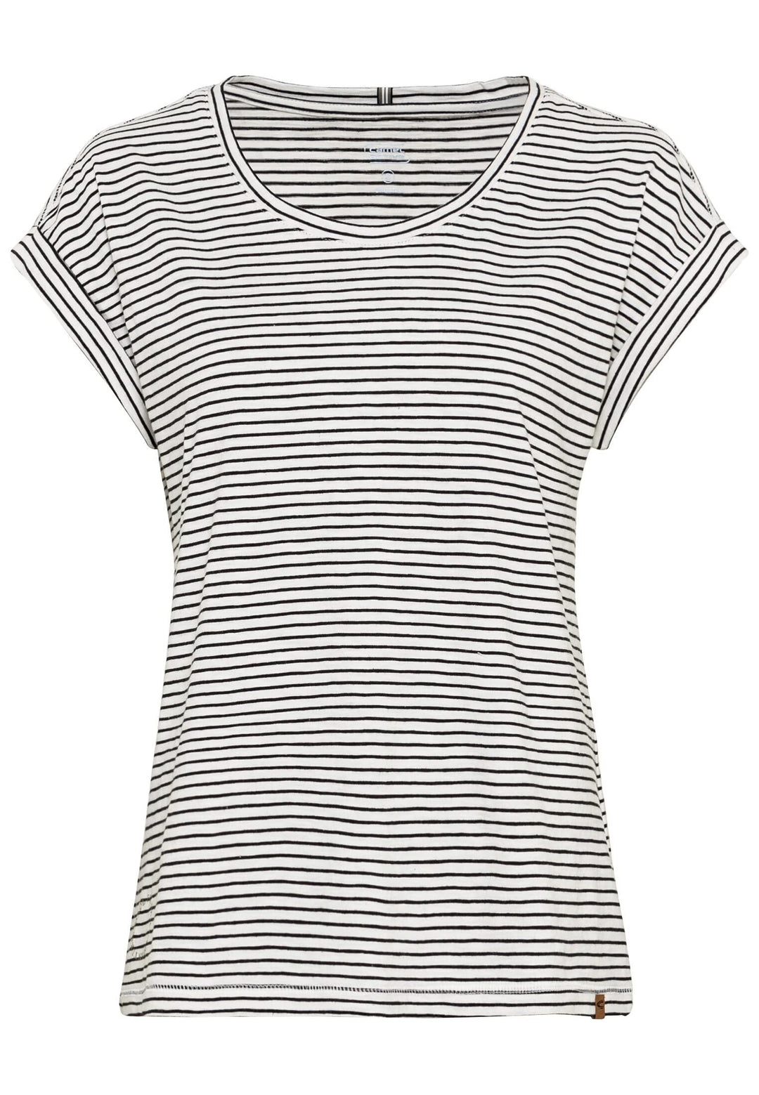 camel active Damen Gestreiftes Kurzarm Reiner Baumwolle T-Shirt XS Grau, XS Grau