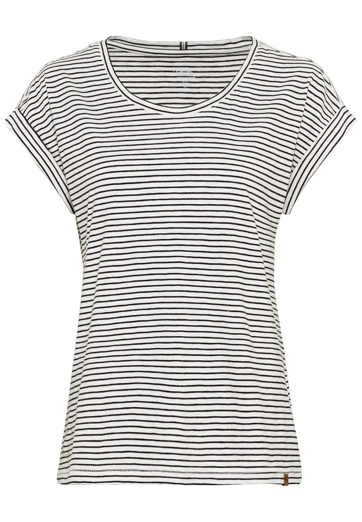 camel active Damen Gestreiftes Kurzarm Reiner Baumwolle T-Shirt XS Grau, XS Grau