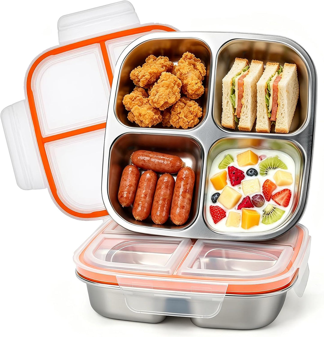 CSYY 2 Stück Edelstahl Snackboxen, 4 Fächern Lunchbox Wiederverwendbare Snack Behälter Leckdichte Be