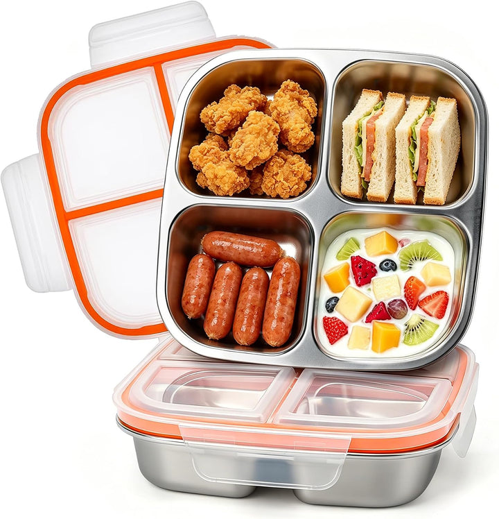 CSYY 2 Stück Edelstahl Snackboxen, 4 Fächern Lunchbox Wiederverwendbare Snack Behälter Leckdichte Be
