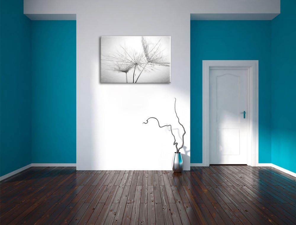 Pixxprint Pusteblume bedeckt mit Tropfen als Leinwandbild/Grösse: 100x70 / Wandbild/Kunstdruck/ferti