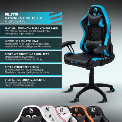 ELITE Gaming Stuhl Pulse für Kinder | Ergonomischer Bürostuhl - Schreibtischstuhl - Chefsessel - Ses
