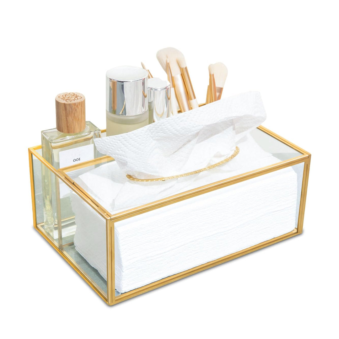 SLHEQING Make up Organizer Beauty Organizer Tray Schmuck Pinselhalter Gold, Glas Kosmetikbox, Klar D