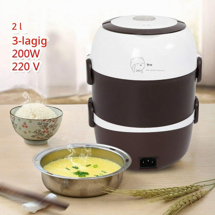 Elektrisch Lunchbox, Mini Reiskocher Tragbare Heizung Brotdose Steamer Dampfgarer 3 Schicht 2L Edels
