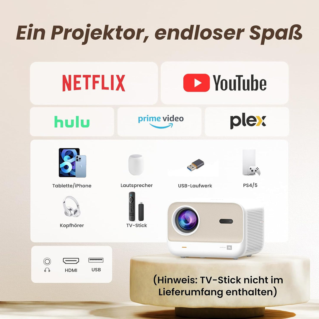 Beamer Sound by JBL, 700 ANSI 1080P Native Projektor, Yaber L2s Nahtloser Autofokus Smart Beamer, Vi