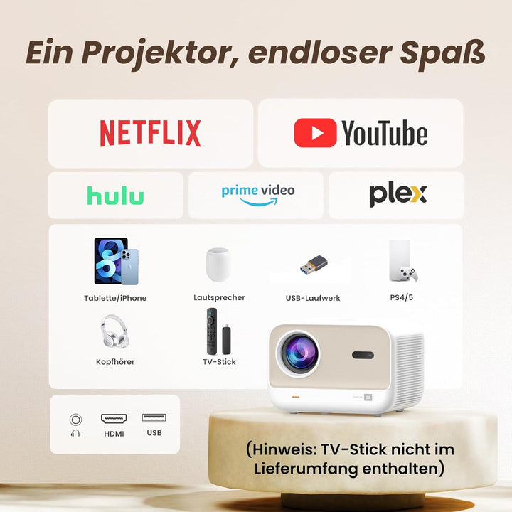 Beamer Sound by JBL, 700 ANSI 1080P Native Projektor, Yaber L2s Nahtloser Autofokus Smart Beamer, Vi