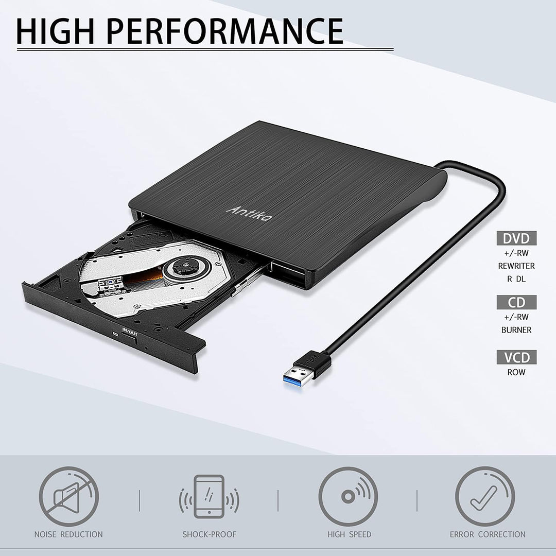 Antika Externer DVD-/CD-Brenner mit externem CD-Laufwerk USB 3.0 DVD +/- RW CD +/- RW tragbares Kart