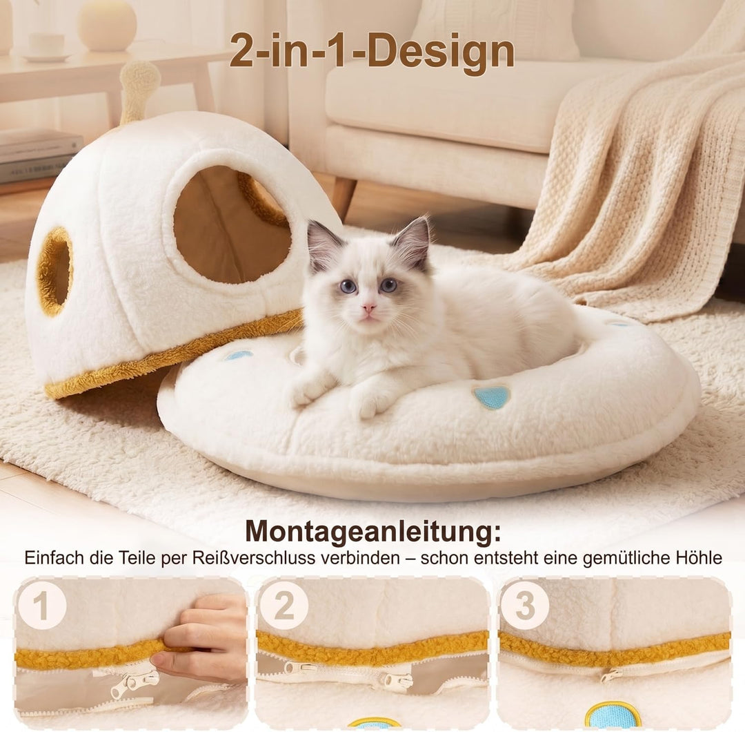 Katzenbett für grosse Katzen, 2-in-1 UFO Katzenhöhle Indoor | Weiches Sherpa-Material, abnehmbares w