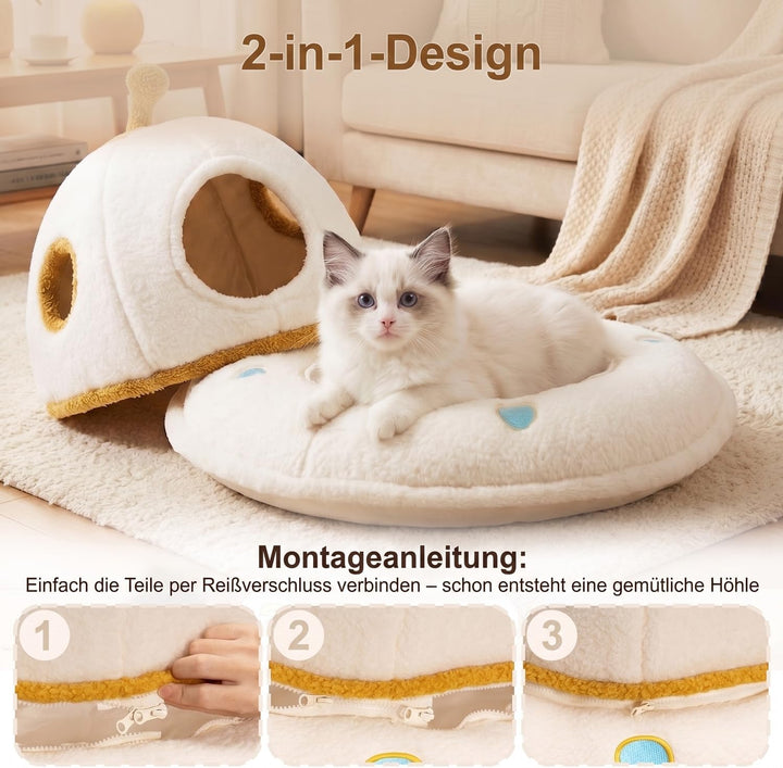 Katzenbett für grosse Katzen, 2-in-1 UFO Katzenhöhle Indoor | Weiches Sherpa-Material, abnehmbares w