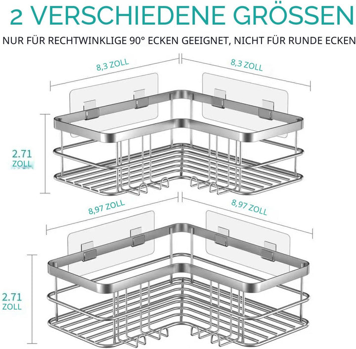 Yazoni Duschablage Ohne Bohren 2 Stück - Duschregal Ecke mit Haken, Duschablage Edelstahl für Badezi