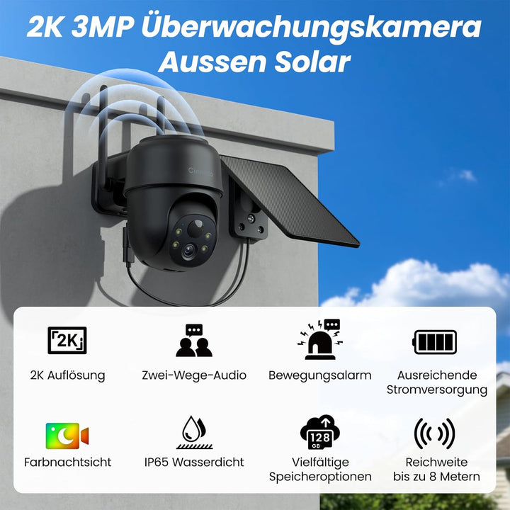 Cinnado überwachungskamera aussen akku solar - 2K kamera überwachung aussen wlan kabellos solarpanel