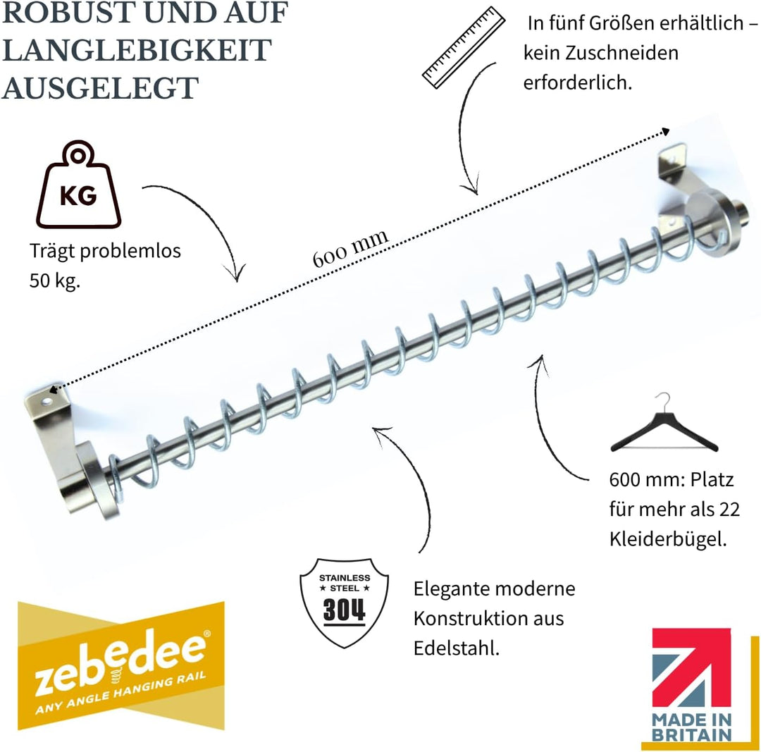 Zebedee Any Angle – Geneigte Kleiderstange für schräge Schlafzimmerschränke im Dachgeschoss, unter D