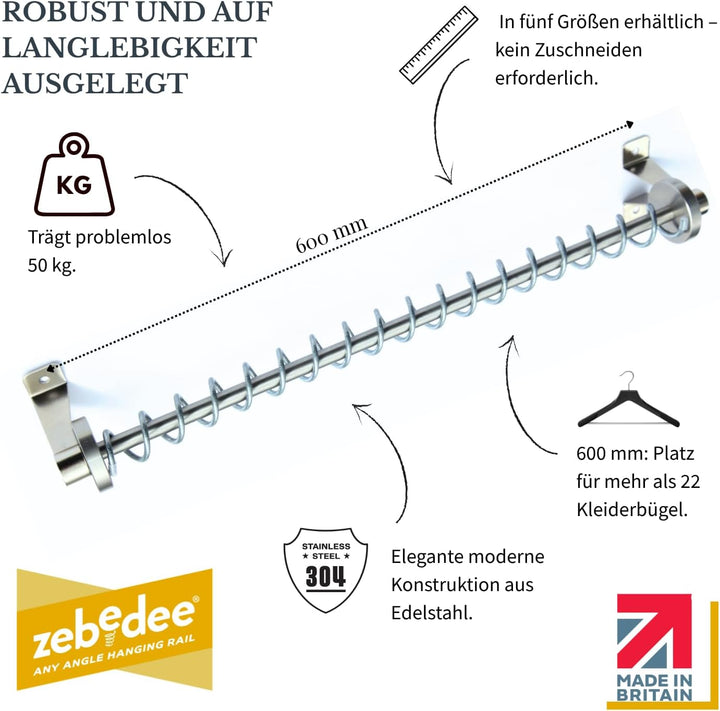 Zebedee Any Angle – Geneigte Kleiderstange für schräge Schlafzimmerschränke im Dachgeschoss, unter D