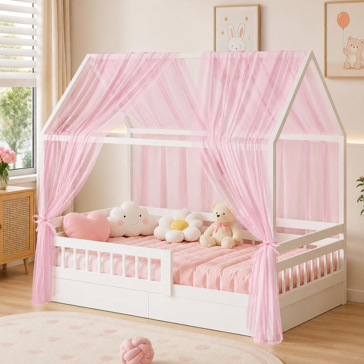 Betthimmel für Hausbett, 2 Stück Kinderzimmer Himmel 350x150cm, Hausbett Himmel aus Baumwoll-Musseli