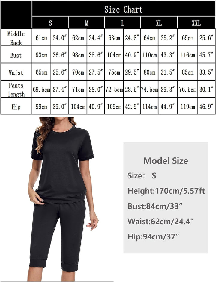 Jogginganzug Damen Set Rundhals Kurze Ärmel Trainingsanzug Zweiteiler Elegant Hausanzug Freizeitanzu