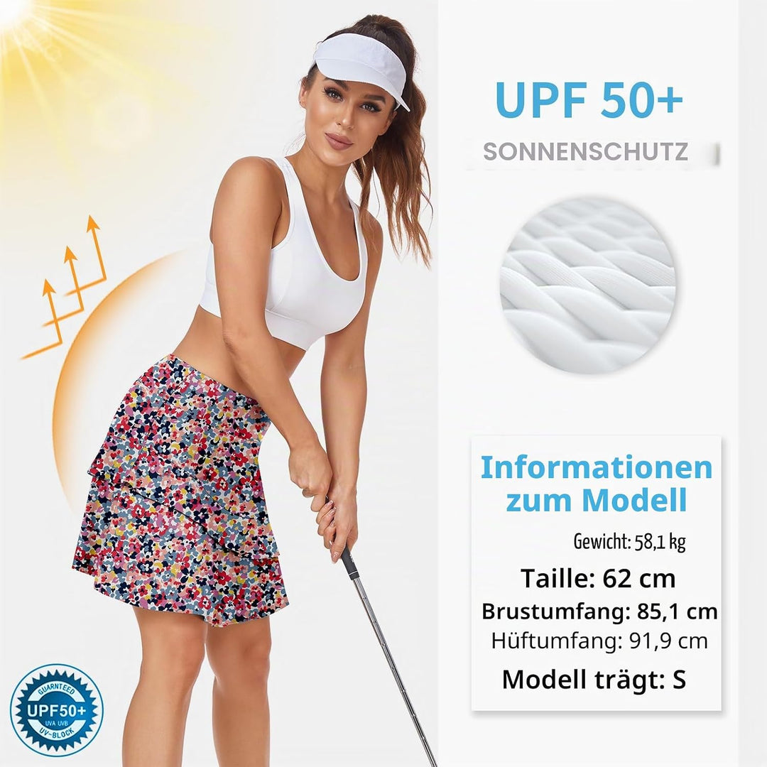 Soneven Hosenrock Damen Knielang Tennis Rock mit Hose Drunter Mädchen Pleated Wanderrock Sommer Spo