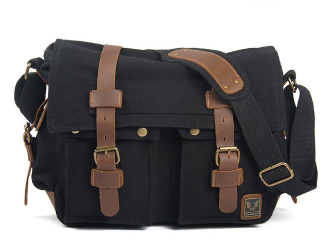 Eysee® Herren Canvas Schultertasche Umhängertasche 33cm (L) X 27cm(H) X 11cm(W) (Dunkel Braun) Schwa