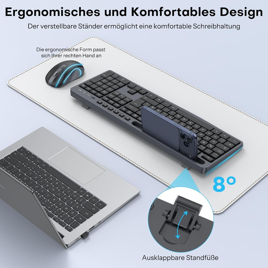 Kabelloses Tastatur-Maus-Set für Windows,OMOTON vollformatige Tastatur für PC/Laptop/Computer mit 2,