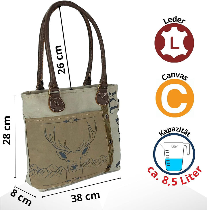 Domelo Damen Handtasche. Trachtentasche aus Canvas &amp; Leder. Schultertasche in Vintage Trachten Stil.