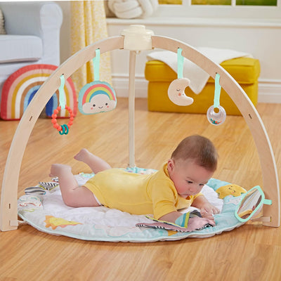 B. baby – Spielbogen Baby aus Holz – Weiche Krabbeldecke – mit Sensorik Spielzeug zum Aufhängen – Sp