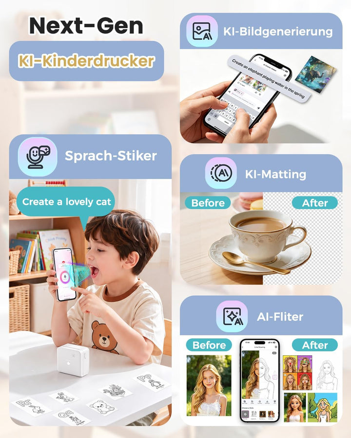 Phomemo M02 Pro Mini Drucker für Smartphone, Sticker Drucker 300 DPI Mini Thermodrucker Tiny Printer