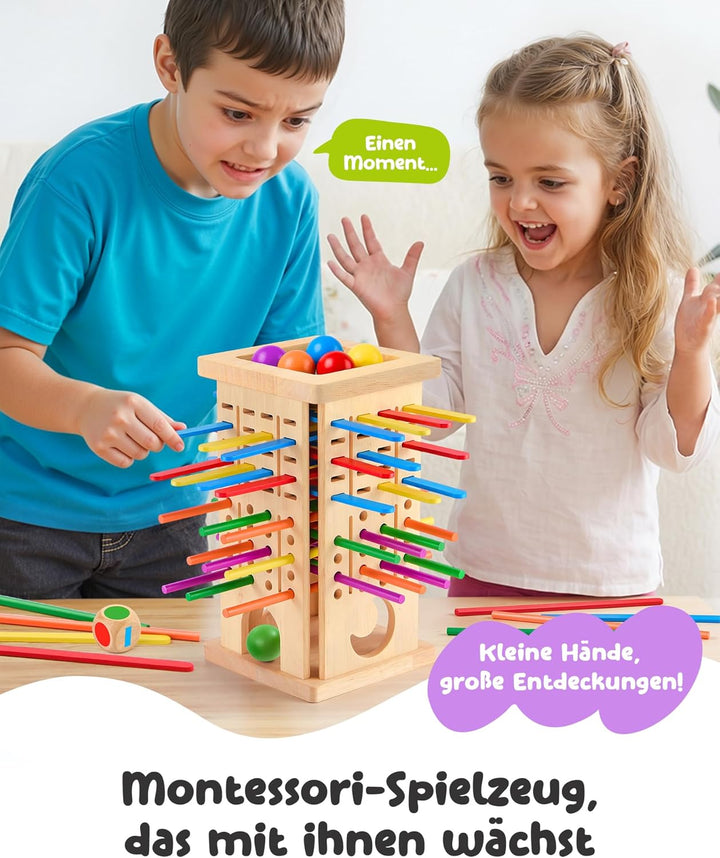 Montessori Spielzeug Holz Brettspiel ab 3 Jahren – Kinderspiele mit Bunte Stäbchen & Ball – Lernspie