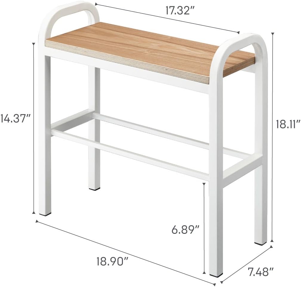 Yamazaki 4787 TOWER Schuhregal mit Holzablage, weiss, Stahl/Schichtholz, Minimalistisches Design, We