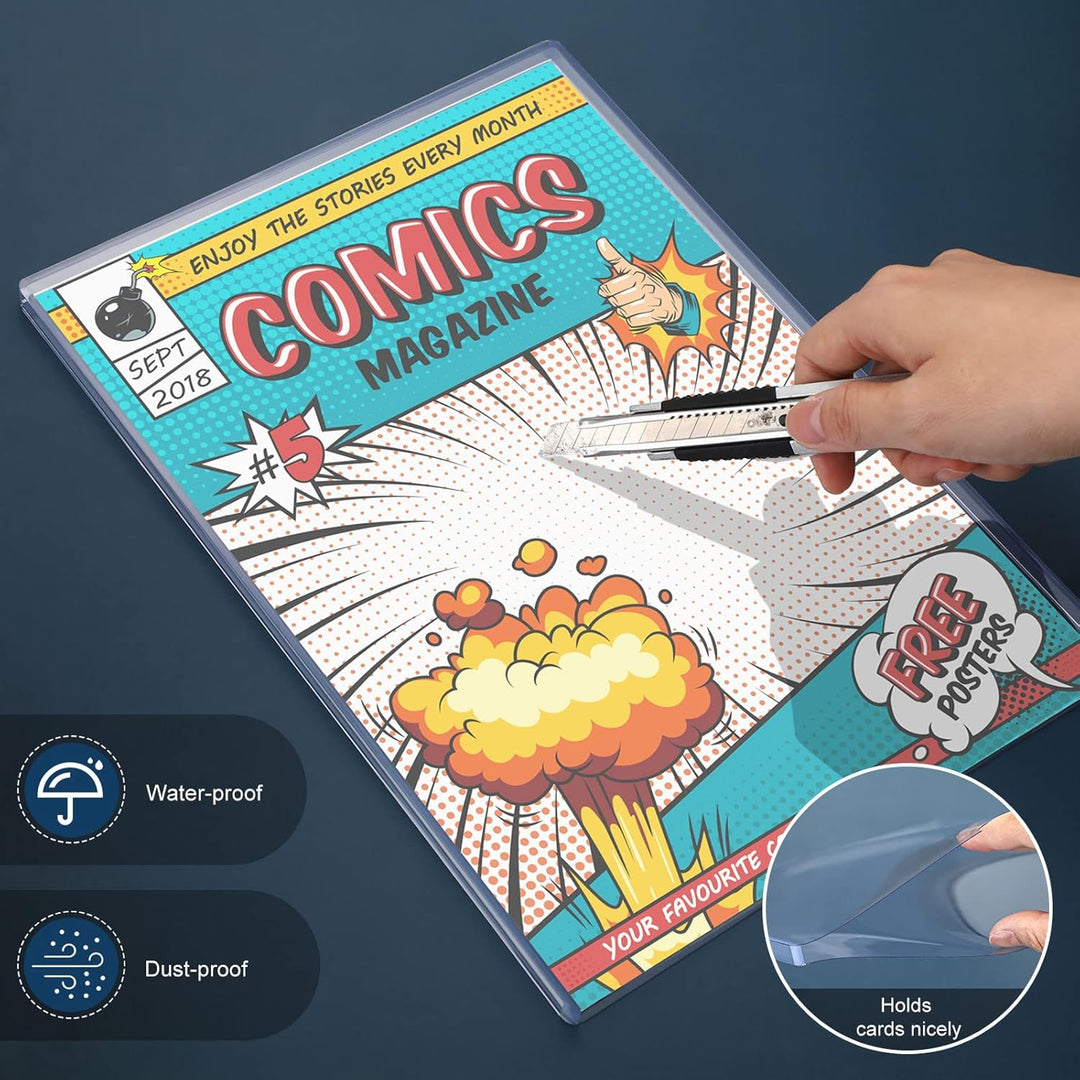 Comic-Buch-Vitrinen-Set, inklusive Comic-Buchhüllen und transparenten Kunststoff-Staffeleien, 19.1x2