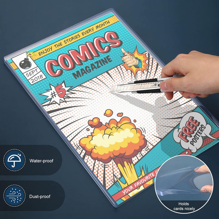 Comic-Buch-Vitrinen-Set, inklusive Comic-Buchhüllen und transparenten Kunststoff-Staffeleien, 19.1x2