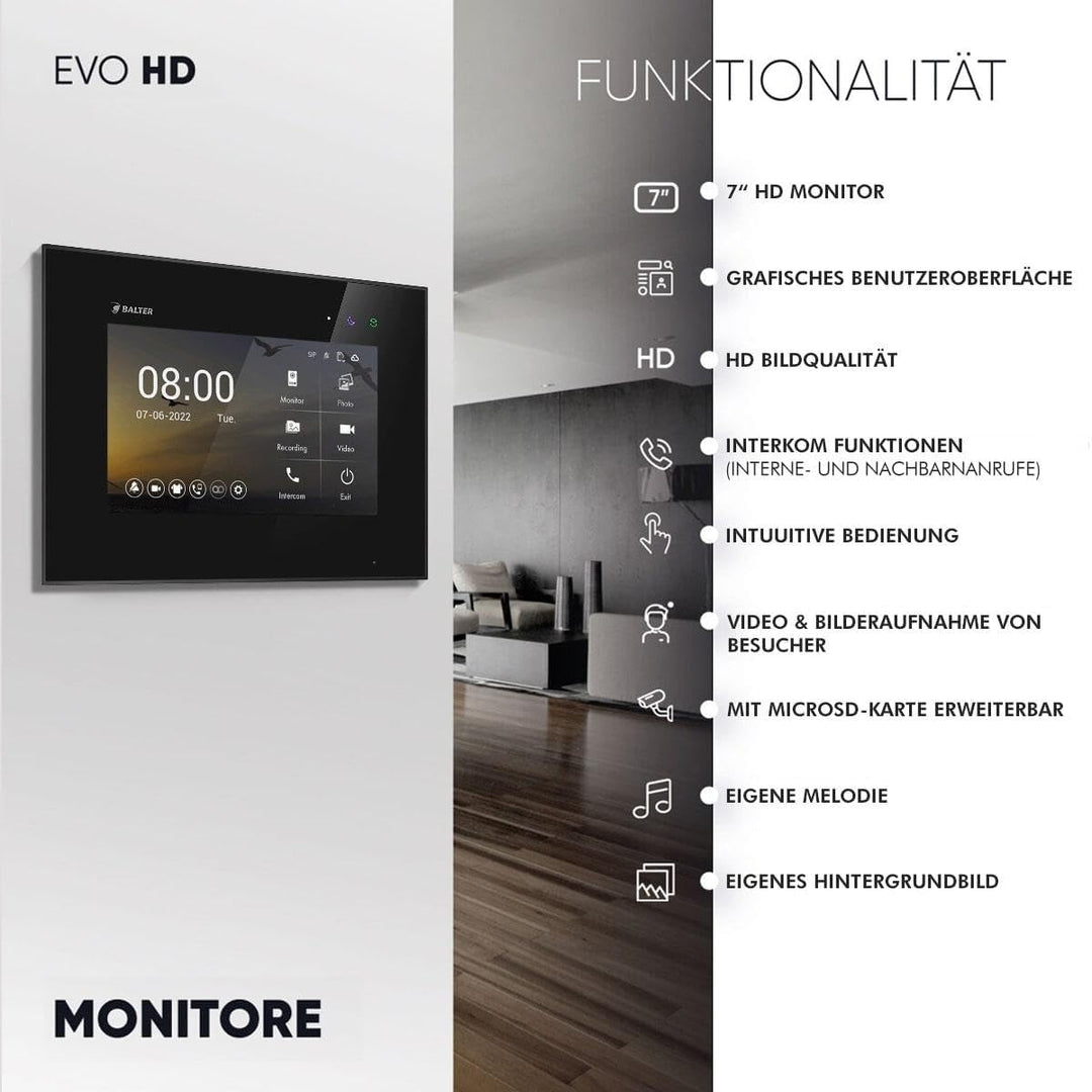 Nonic Balter EVO HD Silber/Schwarz Video Türsprechanlage Set für 1 Familienhaus (1x Türstation mit F