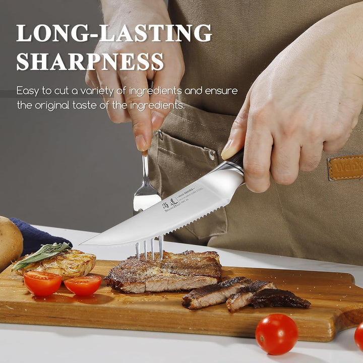 SHANGDAO Steakmesser-Set, 6 Stück, Messerset 12 cm, VG10-Kernstahl, Edelstahl-Steakmesser mit hohem