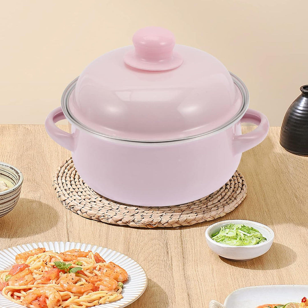Lurrose Emaille Topf mit Deckel Schmortöpfe: Vintage Suppentopf Nudeltopf Fleischtopf Rosa 1100ml In