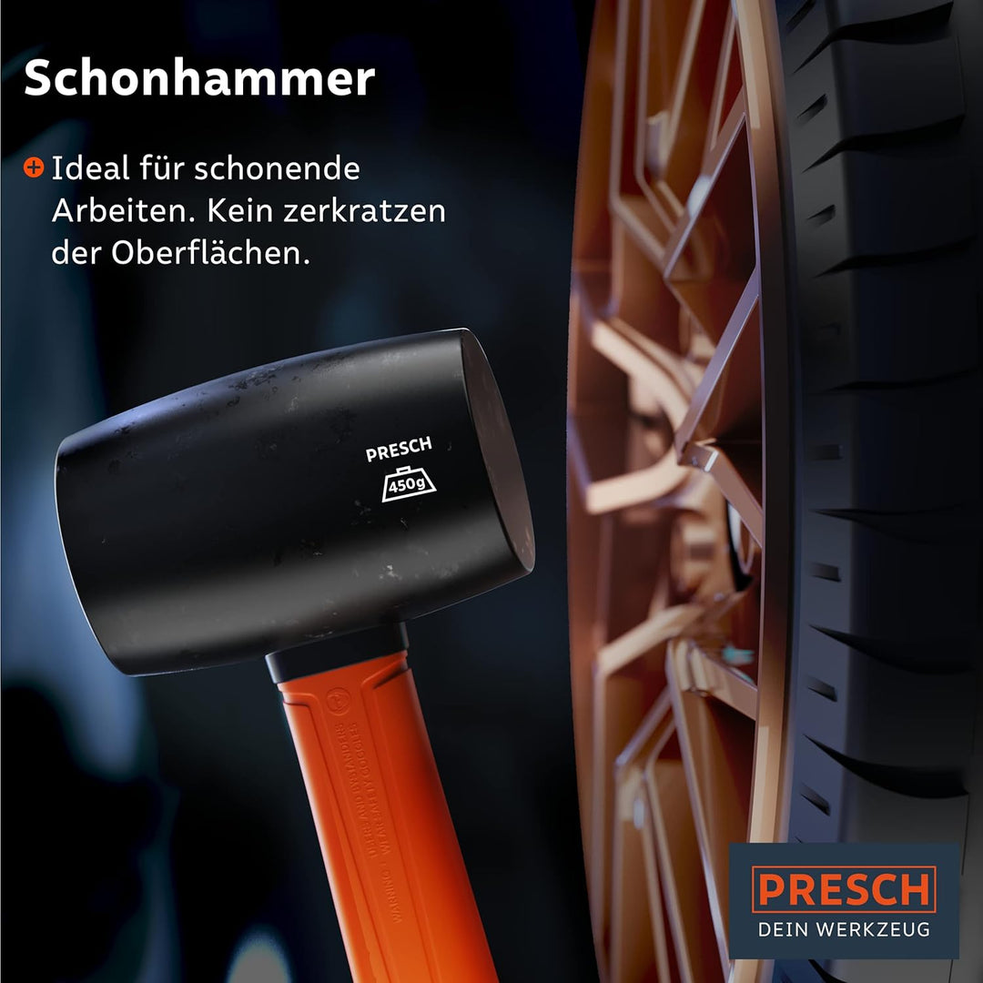 Presch Gummihammer Schwarz 450g - Hartgummihammer mit Fiberglasstiel | ⌀=55mm - Schwarzer Naturkauts
